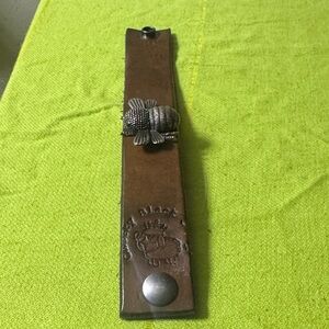 Handcrafted Butterfly Leather Cuff with Antique Silver Embellishment